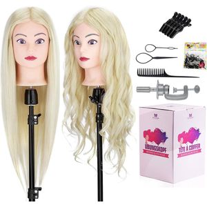 Equivera Oefenhoofd Kappershoofd - Oefenpop Kapper - Oefenhoofd Echt Haar - Human Hair - Oefenhoofd