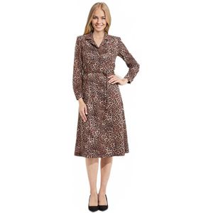 Halflange jurk met luipaardprint en tailorkraag