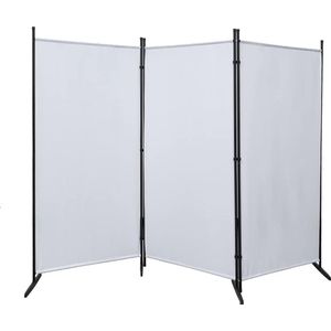 Ruimteverdeler, scheidingswand, binnen, tuin, scheidingswand, Spaanse wand, balkon, inkijkbescherming, kamerscherm van stof, 3-delig, voor kantoren 260 x 177 cm, wit