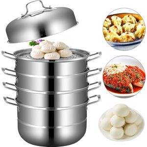 Go-shipping - VEVOR - Stoompannen - Voorraad pot - Multifunctioneel Koken - Gestoomde gerechten - Steamer - 5 lagen - 28 cm