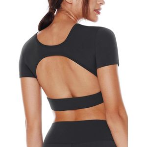 Open Rug Workout Crop Tops voor Vrouwen - Rugloze Yoga Shirts en Korte Mouw Gym Tops