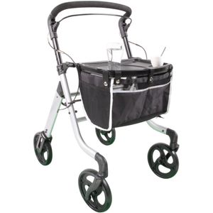 Premis - Alino - In/Outdoor hybride rollator - Max gebr. gewicht 136 kg - voorzien van tas - Hoogteverstelling duwbeugel: 80,6 – 91,8 cm (6-trapsverstelling) - Titanium Zilver