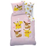 Pokemon - Dekbedovertrek Evoli - Roze - 140 x 200 cm - Katoen - Inclusief Kussensloop 63 x 63 cm