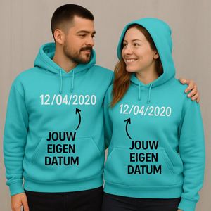 Hoodie met eigen datum - unisex trui - gepersonaliseerde sweater - mintgroen / S - gepersonaliseerde cadeau idee