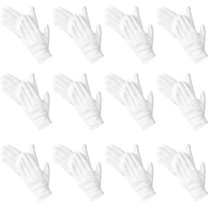 24 Stuks Witte Katoenen Handschoenen | Zachte Grote Maat voor Droge Handen | Gestikte Handschoenen voor Hydratatie en Cosmetica | Spa, Munt, Sieraden, Zilver Inspectie Werk