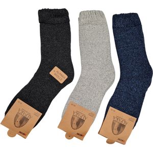Alpaca Wollen Sokken- Huissokken - Wintersokken - Thermosokken - 3Pack – Zwart LGrij Blauw - 35-38
