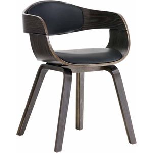 In And OutdoorMatch Stoel Tony - Zwart en Bruin - Robuuste Houten Zitting - Bezoekersstoel - Eetkamerstoel - Kunstleer - Hoogwaardige Bekleding - Speelse Stijl Stoel - Stijlvolle Eetkamerstoel