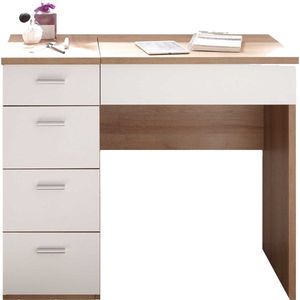 Make-uptafel Loïs 90cm 1 deur & 4 lades - lichte eikdecor/wit