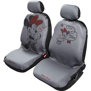 Disney Autostoelhoezen voor voorstoelen, universeel, met aparte hoofdsteunen, compatibel met airbags, Mickey/Minnie-patroon, grijs