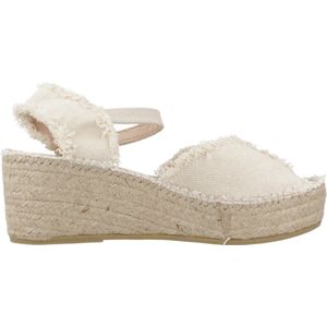Espadrilles - Katoen - Gerafelde Afwerking - Open Teen en Hiel - Gespsluiting