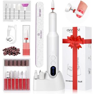 Electric Nail Cutter 12 in 1 Professional Manicure Pedicure Set - 20000 rpm Adjustable Cordless Portable with Base - Nail Drill Bits Sanding Belts