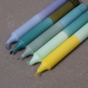 Dinerkaarsen - Dip Dye - Groen/Blauw/Geel - 5 stuks