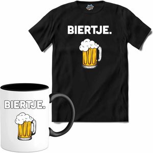 Biertje - Bier kleding cadeau - bierpakket kado idee - grappige bierglazen drank feest teksten en zinnen - T-Shirt met mok - Heren - Zwart - Maat 4XL