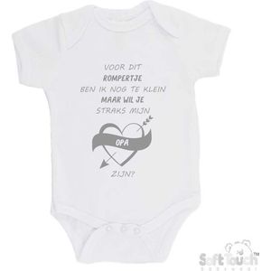 100% katoenen Romper Zwangerschap Aankondiging 2.0 ""Voor dit rompertje ben ik nog te klein maar wil je straks mijn opa zijn"" Unisex Katoen Wit/grijs Maat 62/68