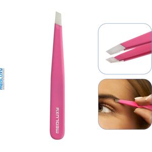 MEDLUXY® Pro Precision - Mini Slant Tweezer - 7 cm - Roze - EP0542 (epileerpincet - epileer Pincet)