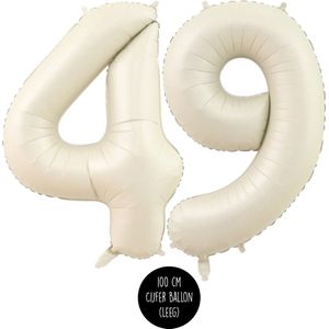 Cijfer Helium Folie ballon XL - 49 jaar cijfer - Creme - Satijn - Nude - 100 cm - leeftijd 49 jaar feestartikelen verjaardag