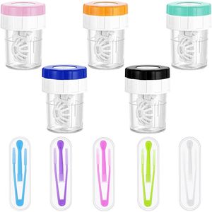 Pack of 5 Manual Contact Lens Cleaner - Contact Lens Holder Set - Contact Lens Holder with Tweezers and Suction Cup - Contact Lens Cases for Daily Cleaning - Gekleurde Lensverzorging
