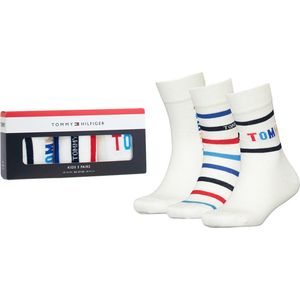Tommy Hilfiger kids giftbox 3P sokken stripe logo wit - 31-34