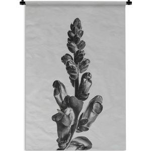 Wandkleed Abstracte Bloemen - Zwart-Wit close-up van een abstracte Chasmanthe Wandkleed katoen 60x90 cm - Wandtapijt met foto