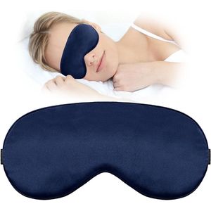 Zijden slaapmasker met verstelbare riem voor slaaplichtblokkering - Blauw