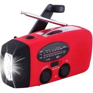 BMetics Draagbare Noodradio - Powerbank 2000 mAh - Zaklamp - Solar Opwindbaar - SOS alarm - USB-C kabel - Noodpakket - Kunststof - Rood