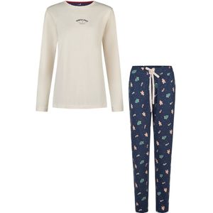 Happy Shorts Dames Kerst Pyjama Set Shirt + Broek Wit/Donkerblauw Gingerbread - Maat S
