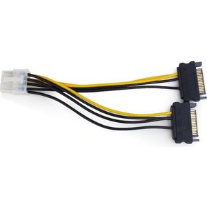 PCIe 8-pins (m) - 2x SATA 15-pins (m) voedingsadapter - 0,15 meter