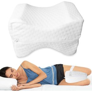 TRANKIELO® – Orthopedisch Traagschuim Kniekussen voor Zijslapers – Beenkussen voor Ondersteuning van Benen en Heupen – Ergonomisch Beenkussen met Afneembare Hoes en Vaste Riem