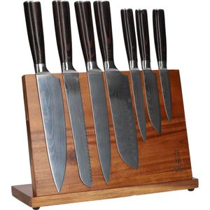 Shinrai Japan Messenset met Blok 7 delig - Koksmes - Japanse Messen met Damascus Print - Magnetisch Messenblok Enkelzijdig - Met Luxe Geschenkdoos