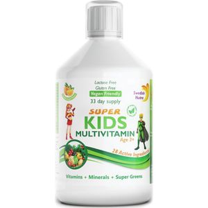 Swedish Nutra Super Kids Multivitamin voor kinderen zonder gluten of lactose-Energiebooster voor kinderen-Oplossing voor kinderen met een slechte eetlust-Vitamines ter ondersteuning van concentratie en geheugen-Vitamine C, D3 en B-complex-500 ML