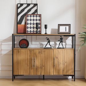 Dressoir met 3 Deuren en Verstelbare Planken, Natuurlijk ,120 cm, Industrieel ontwerp, voor woonkamer, eetkamer en hal, afmetingen: H 90 cm / B 120 cm / D 35 cm