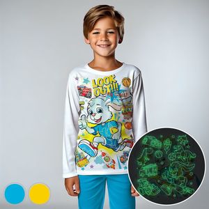 Kijk uit ! - Glow-in-the-dark pyjama - licht blauw - maat 110-116 - 5 jaar - 100% katoen