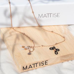 MATTISE Rosé Goud Unisex Staal Geschakelde Brillenkoord met Bolletjes — Brillenkoordje Dames en Heren — Rosé Gouden Lang Zonnebril Koordje — Brilketting Brilkoord Chain Ketting