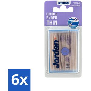 Jordan - Clean Between Sticks - Tandenstokers - Dun & 2-zijdig - 100 Stokers - Voordeelverpakking - 6 stuks