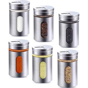 Set van 6 kruidenpotjes zilveren kruidenshaker roestvrijstalen set 100 ml met kijkvenster en drievoudige strooicontrole kruidenpotjes voor specerijen/kruiden