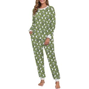 Dames flanellen pyjama lange mouwen met ronde hals en comfortabele pasvorm