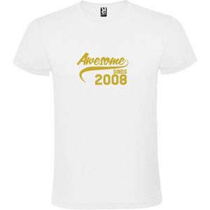Wit T-Shirt met “Awesome sinds 2008 “ Afbeelding Goud Size XXXXXL