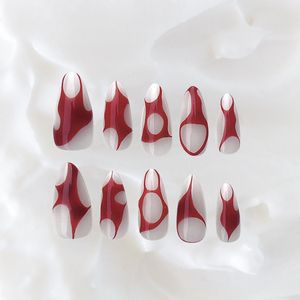 Handgemaakt Press on Nails - Rood Patroon Almond Nagels - Blood Moon - Maat M