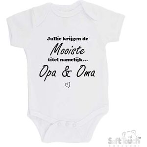 100% katoenen Romper ""Jullie krijgen de mooiste titel namelijk... Opa & Oma"" Unisex Katoen Wit/zwart Maat 56/62