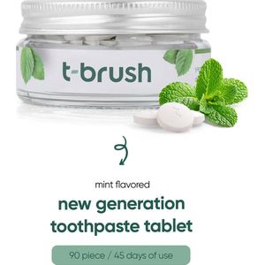 t-brush | Muntsmaak Tandpasta Tabletten – Fluoridevrije - 90 Tabletten - Geschikt voor Gevoelige Tanden - Vegan – Zero Waste – Gluten Free