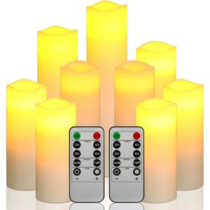 Led Kaarsen Met Bewegende Vlam - Set van 9 - Inclusief Afstandsbediening - Op Batterijen - Theelichtjes - Timer - Waxinelichtjes - Warmwit - Wit
