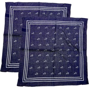 Matroos/kapitein/piraten zakdoek - 2x - blauw - met ankers patroon - 55 x 55 cm