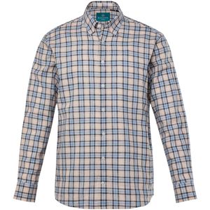 Boston Park - Heren - Boston Park ruitenshirt van een linnenmix lange mouwen - Lichtbeige - Maat 3XL