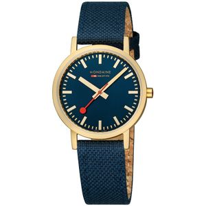 Mondaine M660.30314.40SBQ Horloge - Textiel - Blauw - 36mm