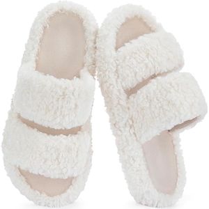 Pluffie Chic Open Teen Pantoffels - van Kunstbont - met Memory Foam - voor Dames, Comfortabele Huisschoenen - voor Binnen en Buiten - Europese maat 40-41