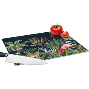 Glazen Snijplank - 39x28 - Jungle - Planten - Dieren - Kinderen - Flamingo - Zebra - Snijplanken Glas