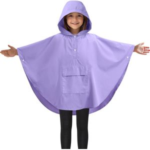 JEMIDI unisex regenjas kind van 3 tot 5 jaar - Van kleur veranderende regenponcho kind - Fietsponcho met draagtas - Waterdicht en ademend - Paars