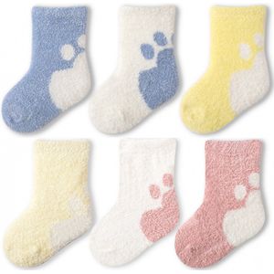 Sokjes - babysokjes - 6-Pak - Warme Baby Sokjes Antislip - Unisex - Slofsokken baby - Baby sokjes - Warme sokken kind - 0-6 maanden