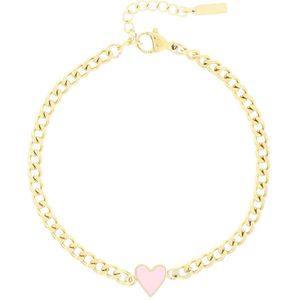 OOZOO Jewellery - goudkleurige armband met roze hart bedeltje - SB-1019