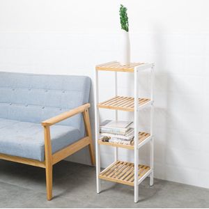 Opbergrek van bamboe hout - Badkamerrek - Schoenenrek - Keukenrek - Opbergkast - 4 etages - Keuken rek - 33x33x98 Cm